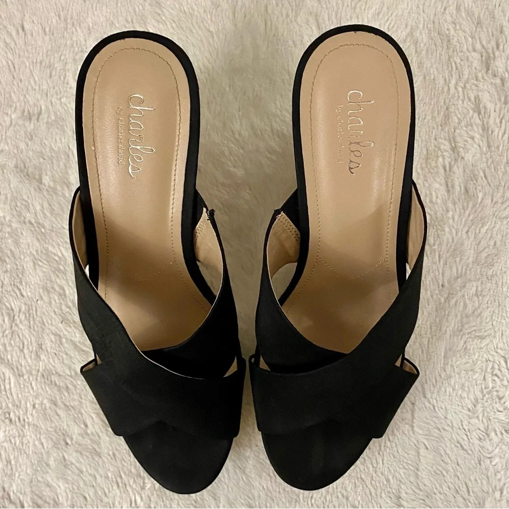 Charles by Charles David Latrice Black Cork Platform Wedge Sandals Size 10M